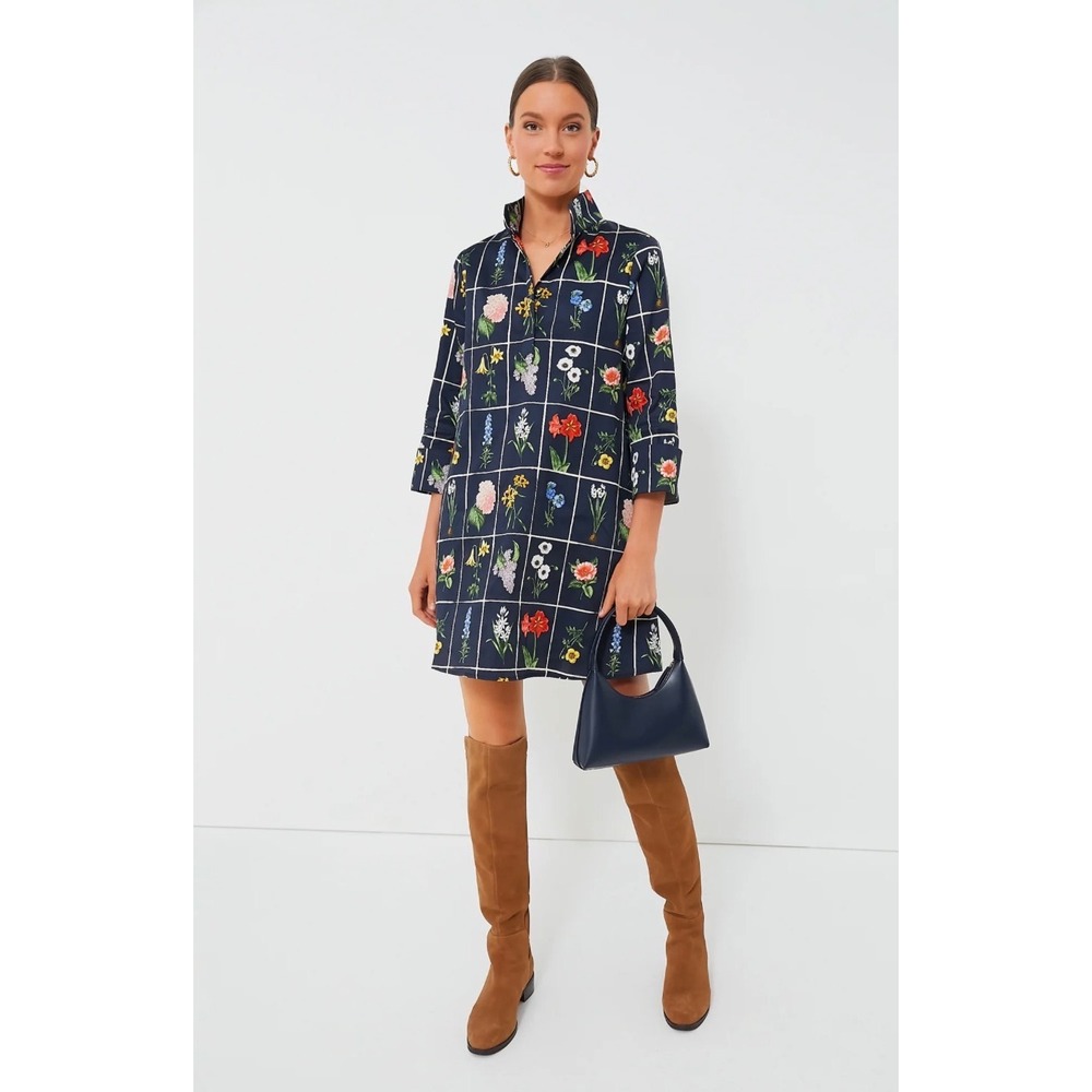 Tuckernuck Navy Fresh Buds Megan Dress Floral Grid Shirt Dress XXXL